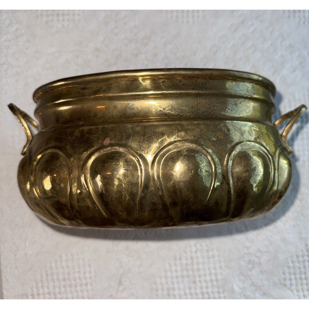 VTG Hosley Solid Brass Oval Planter With Handles‎ Approx 8x6" Made in India